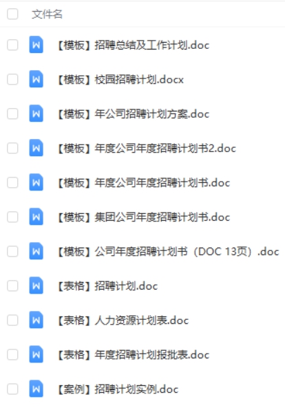 公司年度招聘计划、校招计划等